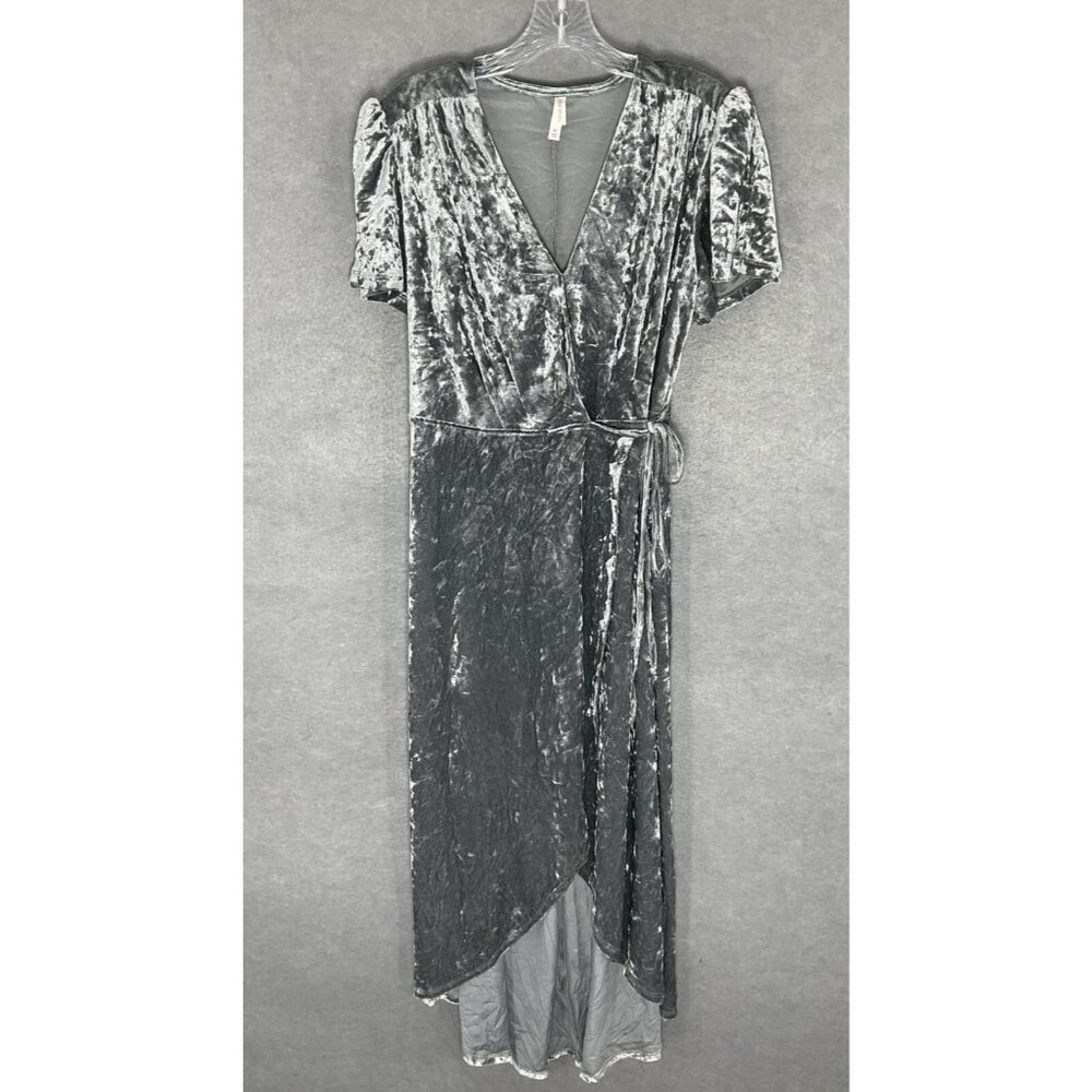 Xhilaration Wrap Dress Women Sz M Crushed Velvet High Lo Hem Festival Party